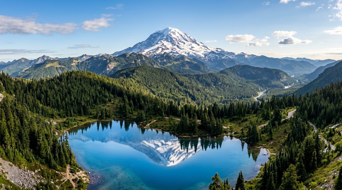 Puget Sound shoreline with evergreen forest